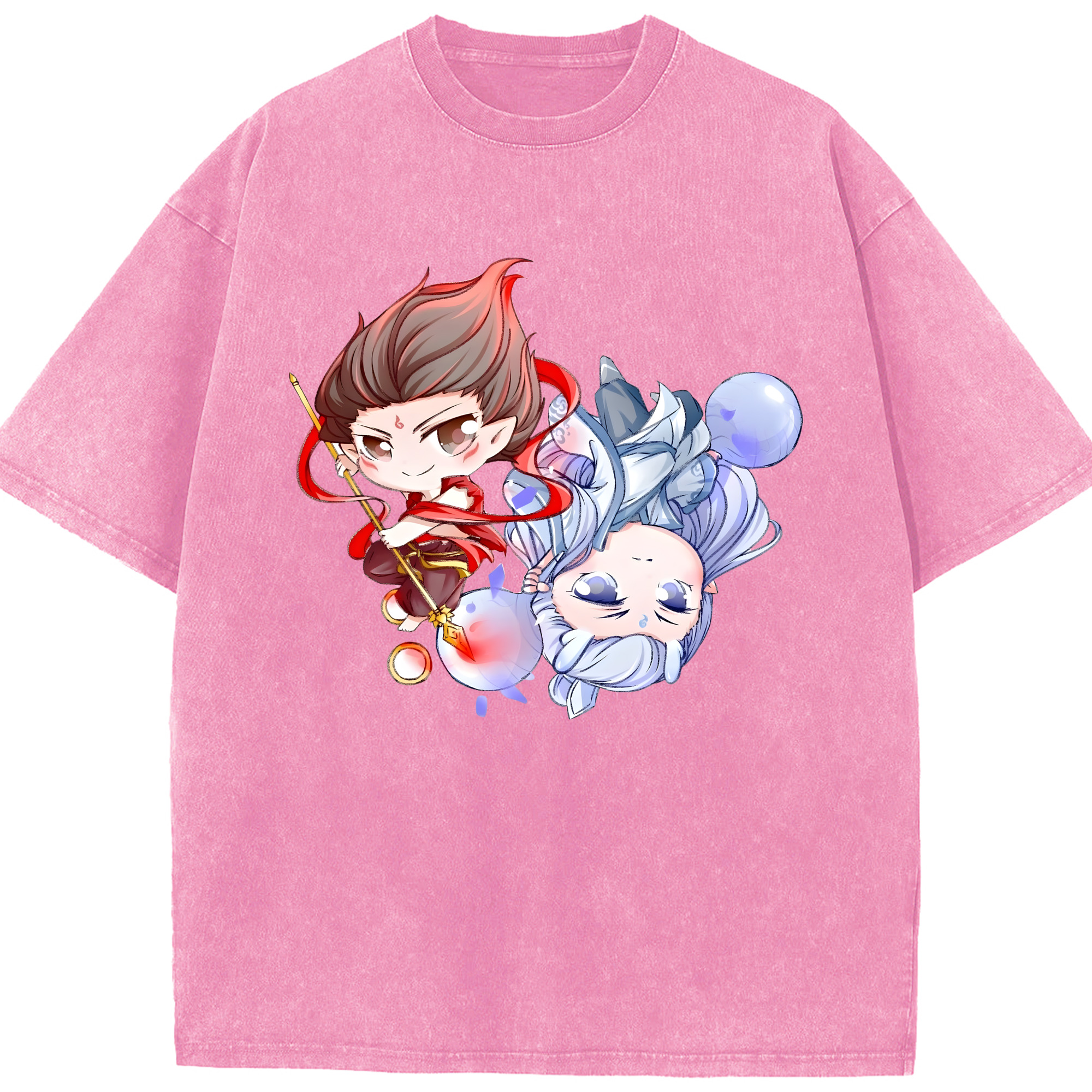 （画像用） Ne Zha 2 ナタ 魔童の大暴れ 綿100% ヴィンテージ風 半袖Tシャツ（フロントプリント）